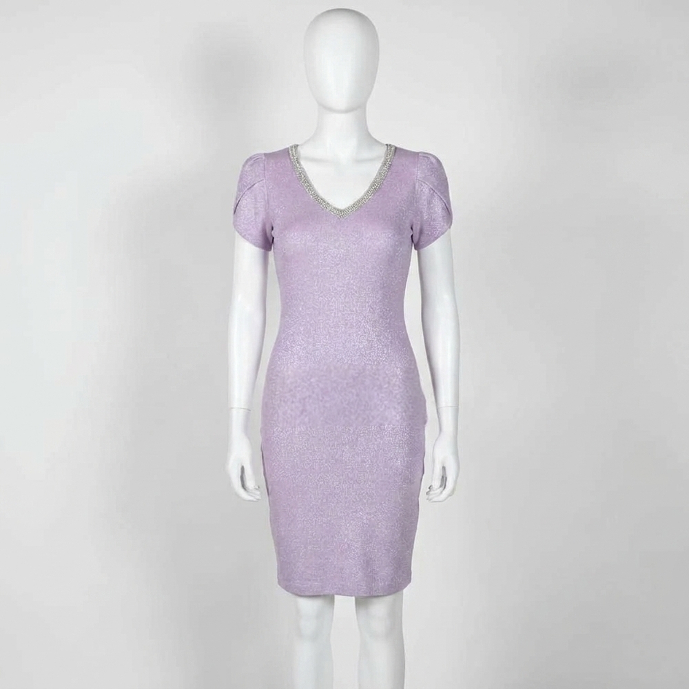 NEW FRANK LYMAN v-neckline with diamante detail knit dress in amethyst